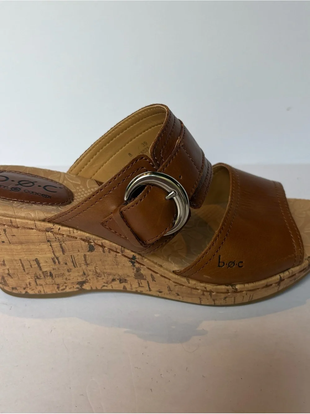 B.O.C. Women's Brown Leather Cork Wedge Sandals Size 8MW
